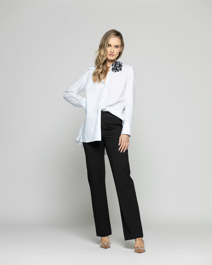 Blusa Mujer Clavel Camisera Algodón Manga Larga Detalle Flor Ludovica