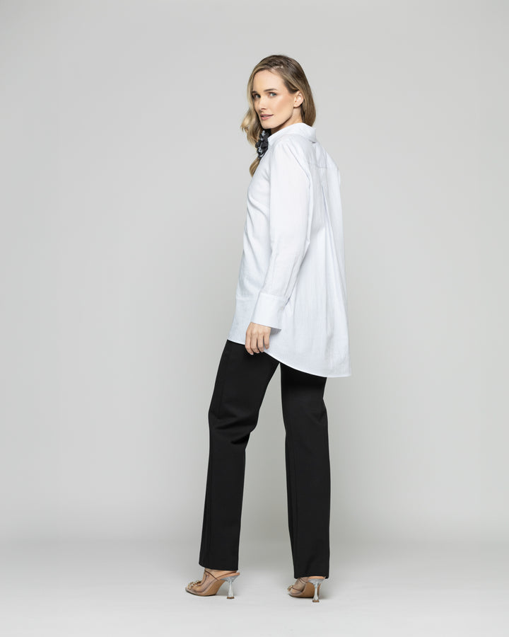 Blusa Mujer Clavel Camisera Algodón Manga Larga Detalle Flor Ludovica