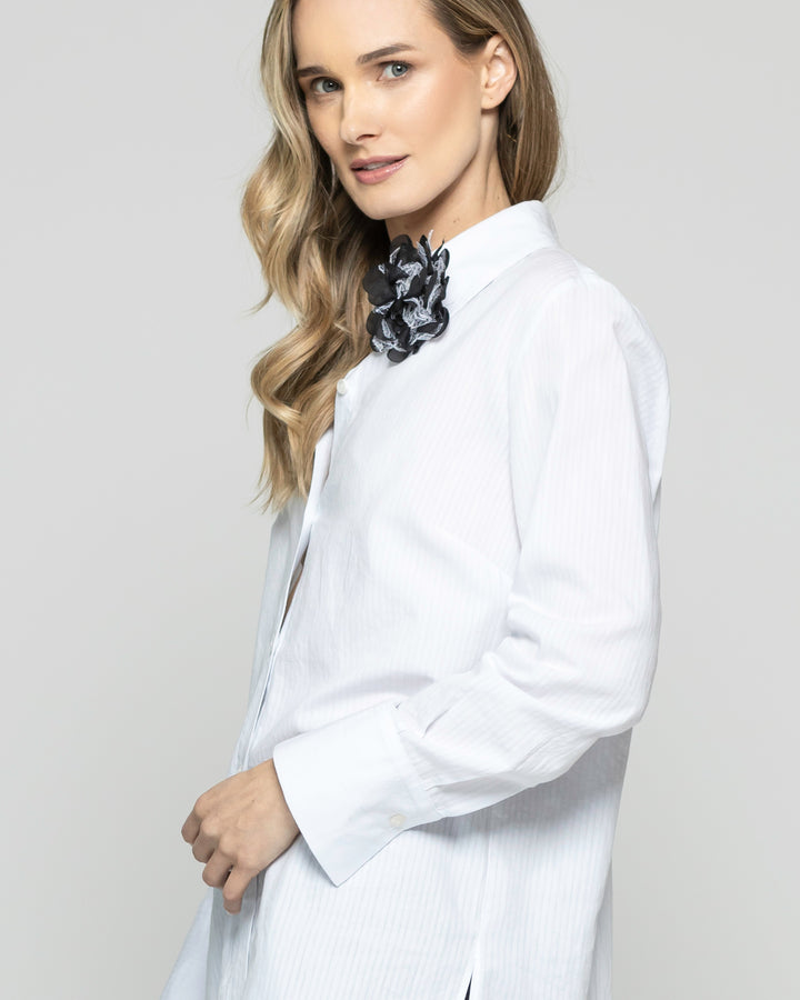 Blusa Mujer Clavel Camisera Algodón Manga Larga Detalle Flor Ludovica