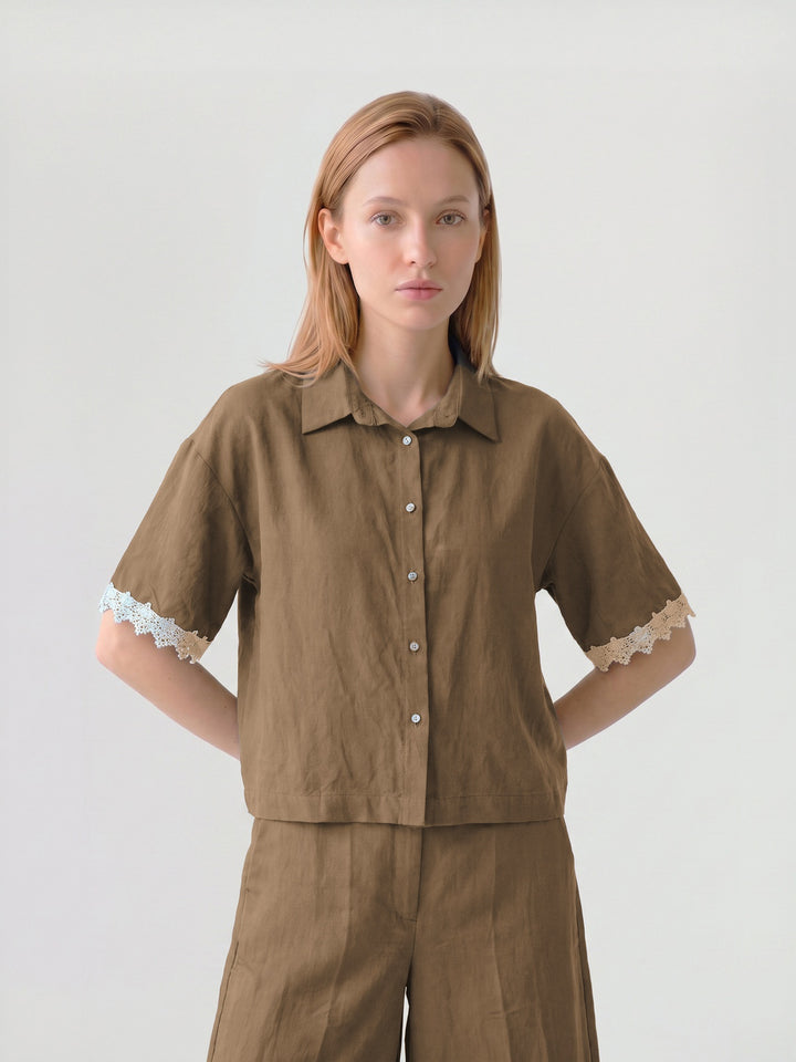 Blusa Mujer Mía Bordada Chocolate Ludovica