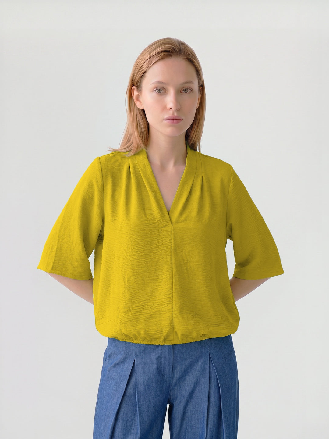 Blusa Mujer Amanda Cuello Plisado Pistacho Ludovica