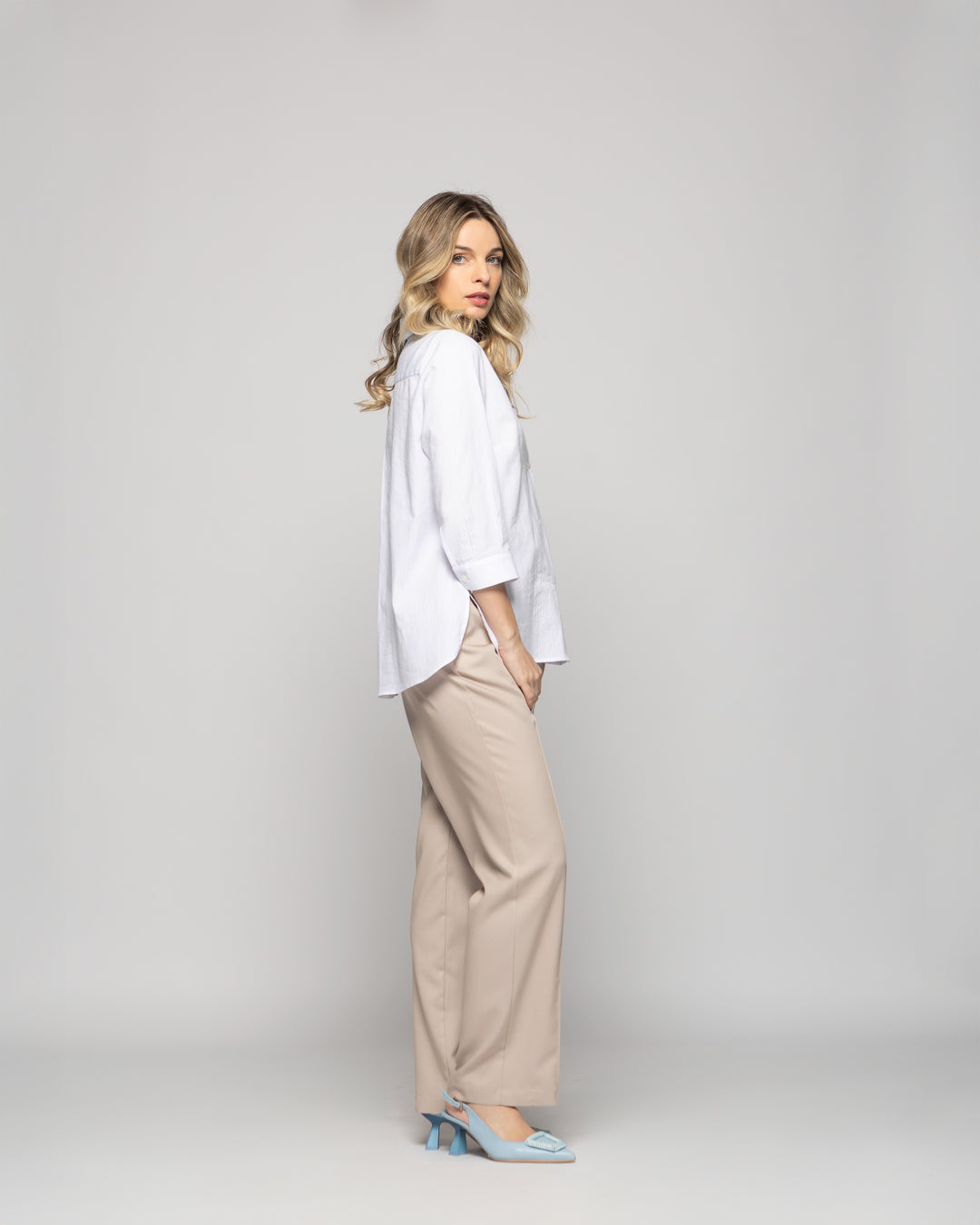 Blusa Mujer Dalia Algodón Camisera Manga 3/4 Blanca Ludovica