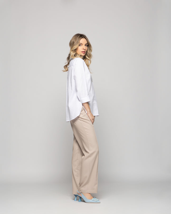 Blusa Mujer Dalia Algodón Camisera Manga 3/4 Blanca Ludovica