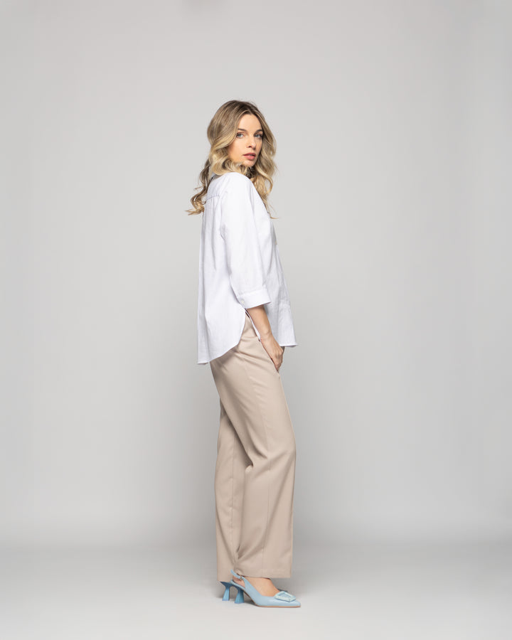 Blusa Mujer Dalia Algodón Camisera Manga 3/4 Blanca Ludovica