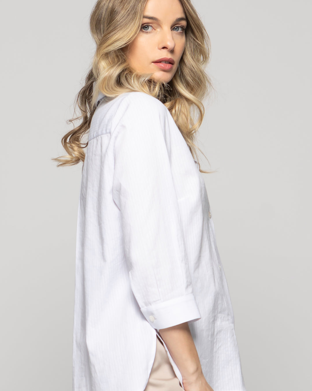 Blusa Mujer Dalia Algodón Camisera Manga 3/4 Blanca Ludovica