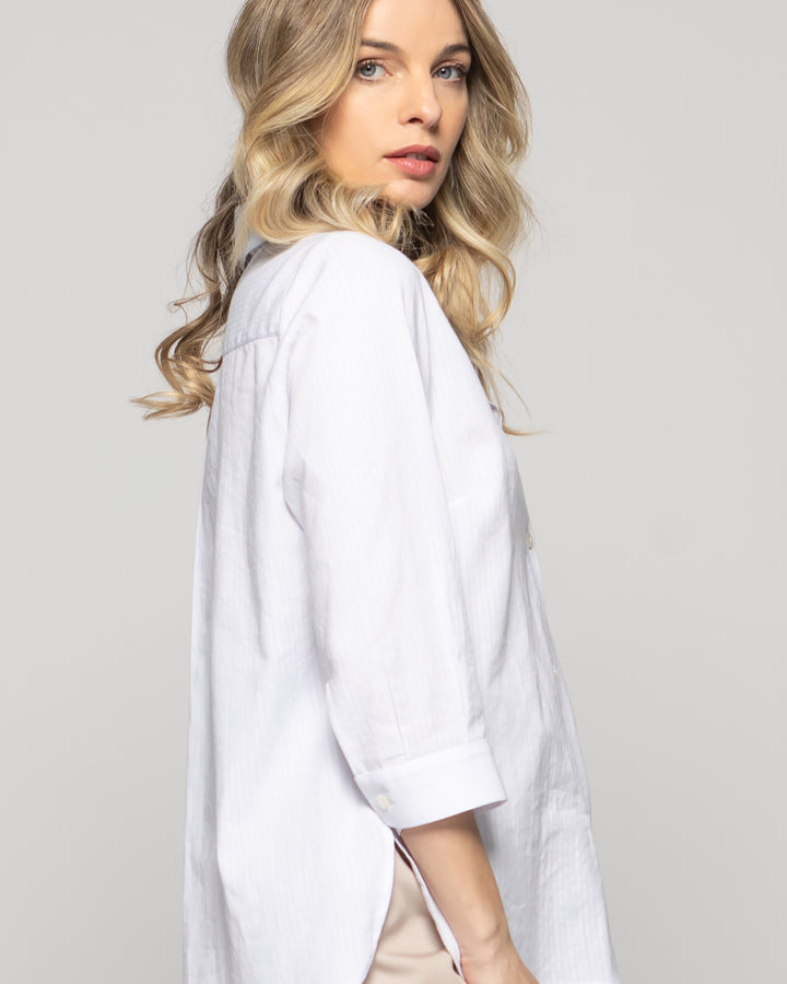 Blusa Mujer Dalia Algodón Camisera Manga 3/4 Blanca Ludovica