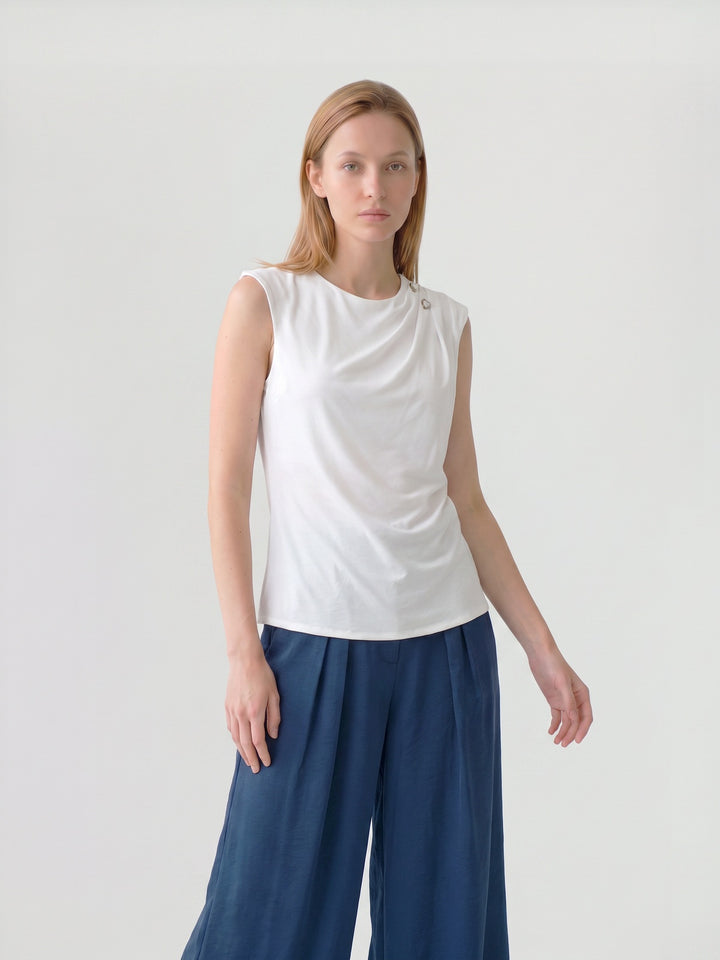 Blusa Mujer Bianca Cuello Drapeado Blanco Ludovica