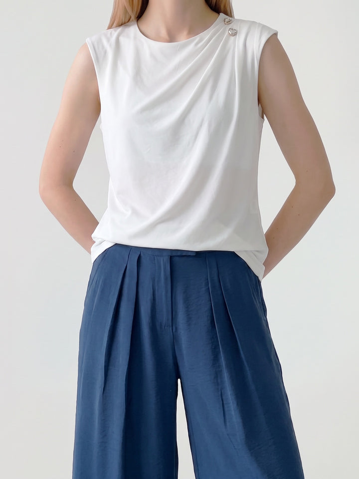 Blusa Mujer Bianca Cuello Drapeado Blanco Ludovica