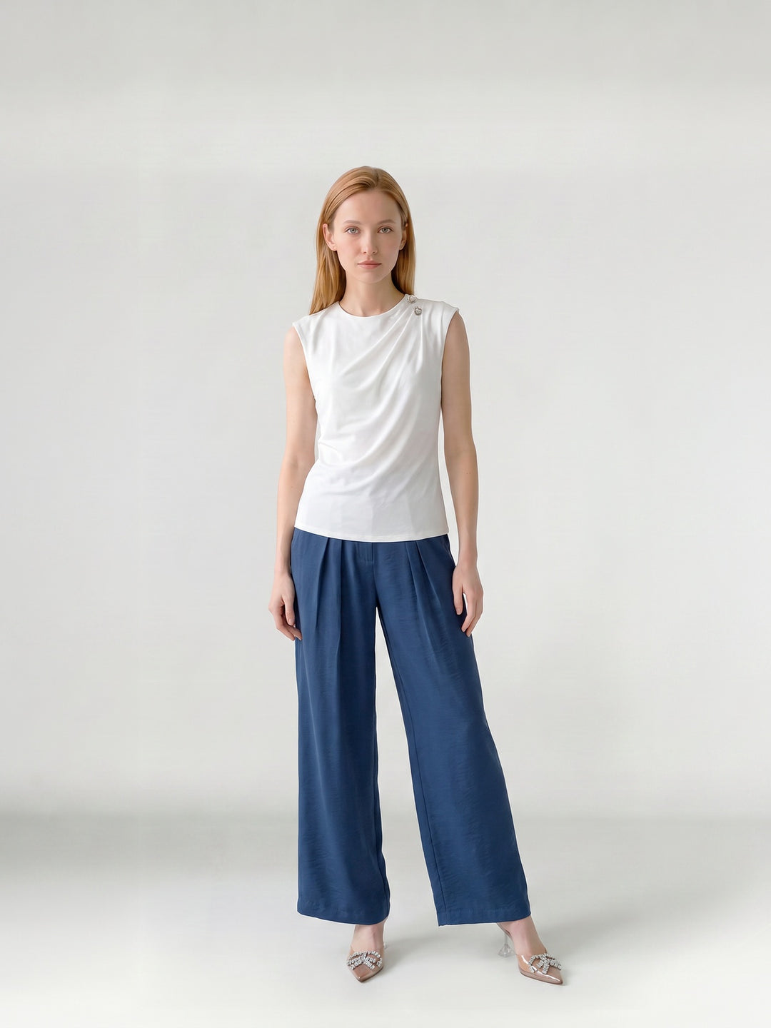 Blusa Mujer Bianca Cuello Drapeado Blanco Ludovica