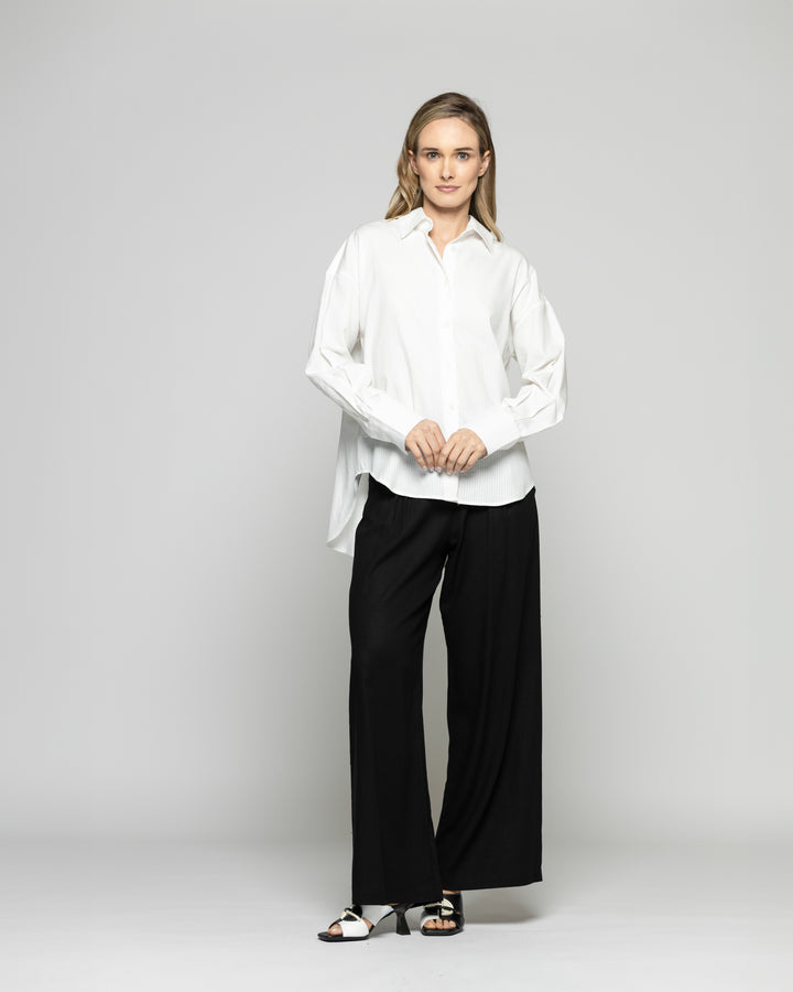 Blusa Mujer Deutzia Algodón Camisera Manga Larga Blanca Ludovica