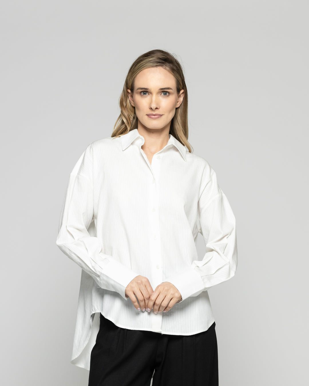 Blusa Mujer Deutzia Algodón Camisera Manga Larga Blanca Ludovica