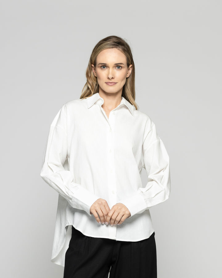 Blusa Mujer Deutzia Algodón Camisera Manga Larga Blanca Ludovica