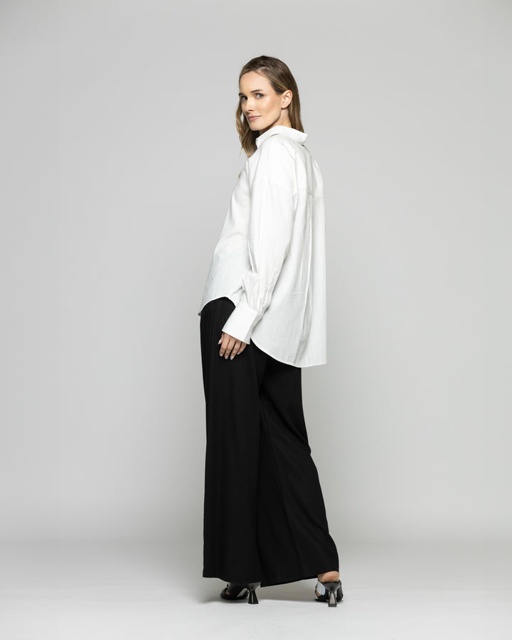 Blusa Mujer Deutzia Algodón Camisera Manga Larga Blanca Ludovica