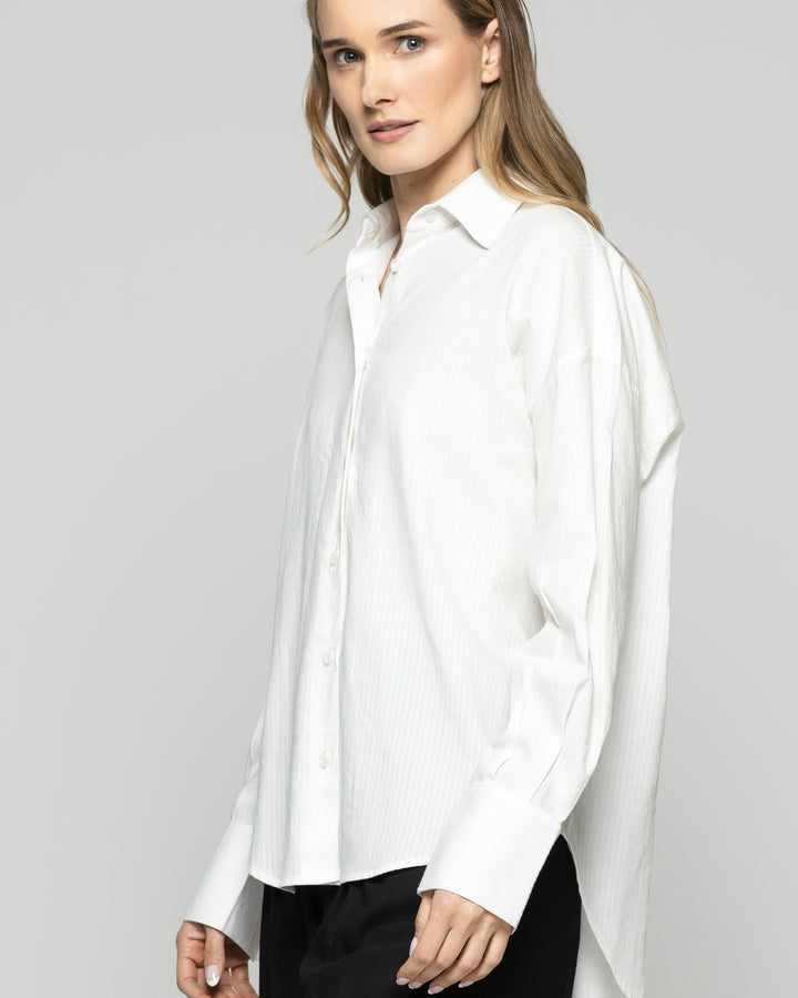 Blusa Mujer Deutzia Algodón Camisera Manga Larga Blanca Ludovica