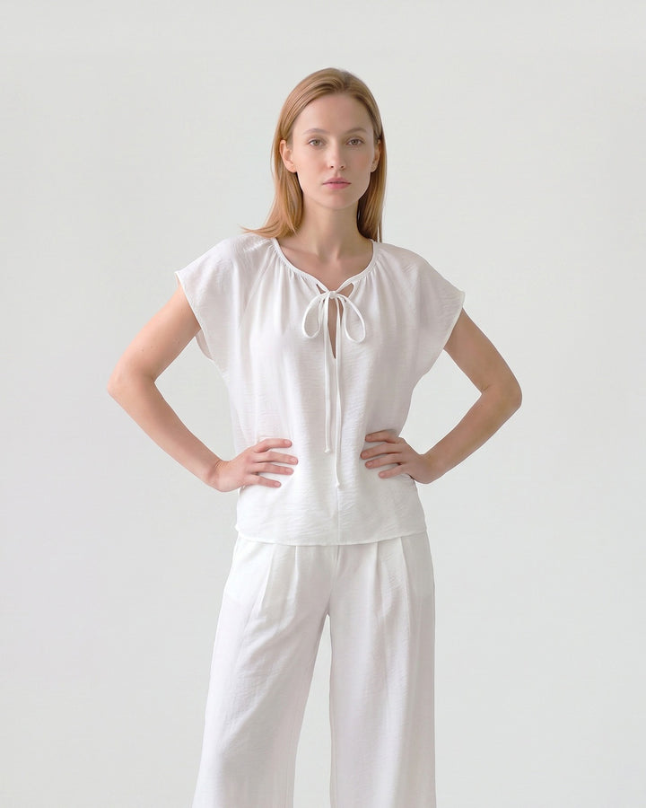 Blusa Mujer Diana Cuello Recogido Blanco Ludovica
