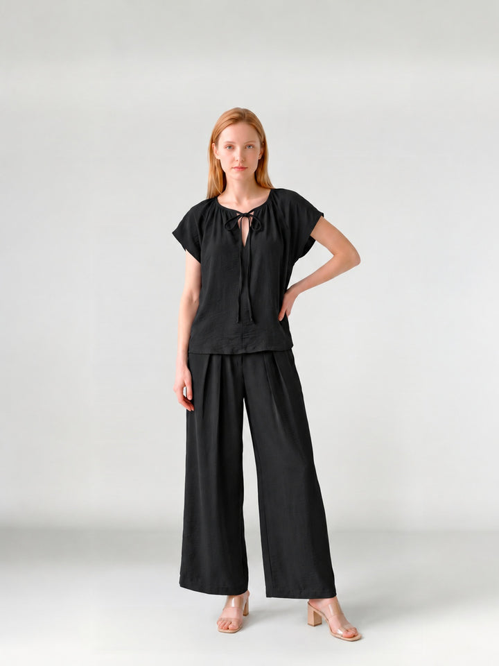 Blusa Mujer Diana Cuello Recogido Negro Ludovica