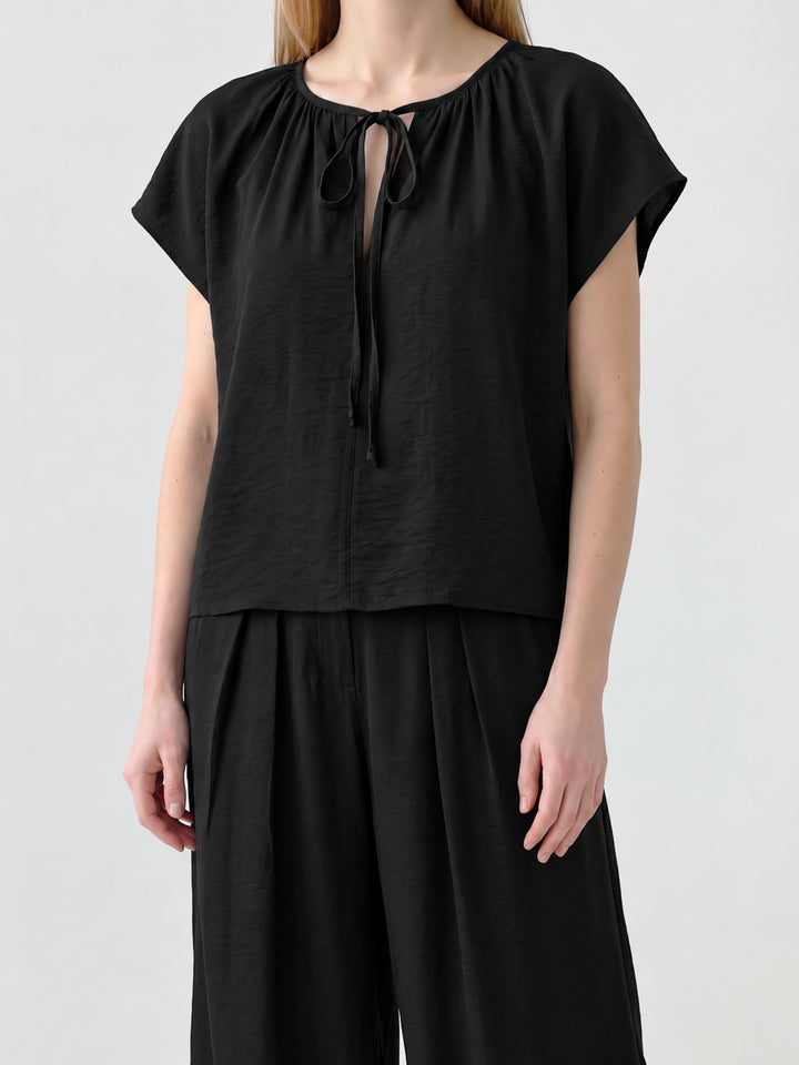 Blusa Mujer Diana Cuello Recogido Negro Ludovica