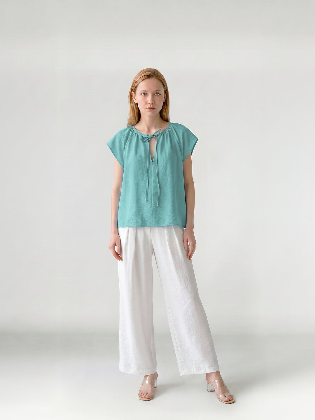 Blusa Mujer Diana Cuello Recogido Turquesa Ludovica