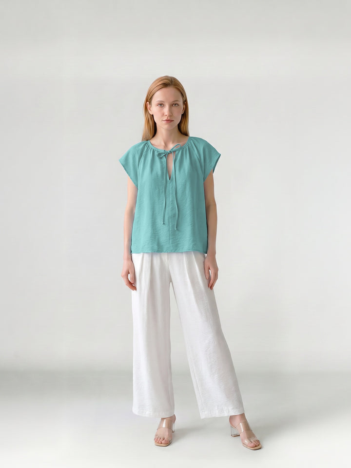 Blusa Mujer Diana Cuello Recogido Turquesa Ludovica