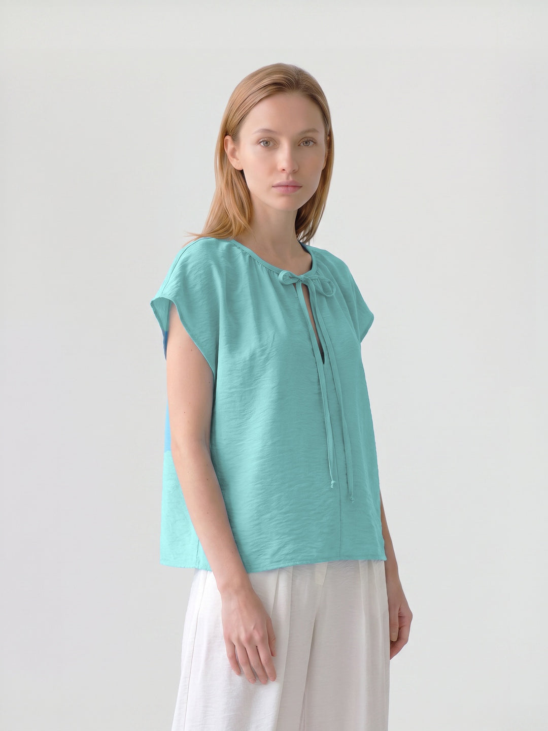 Blusa Mujer Diana Cuello Recogido Turquesa Ludovica