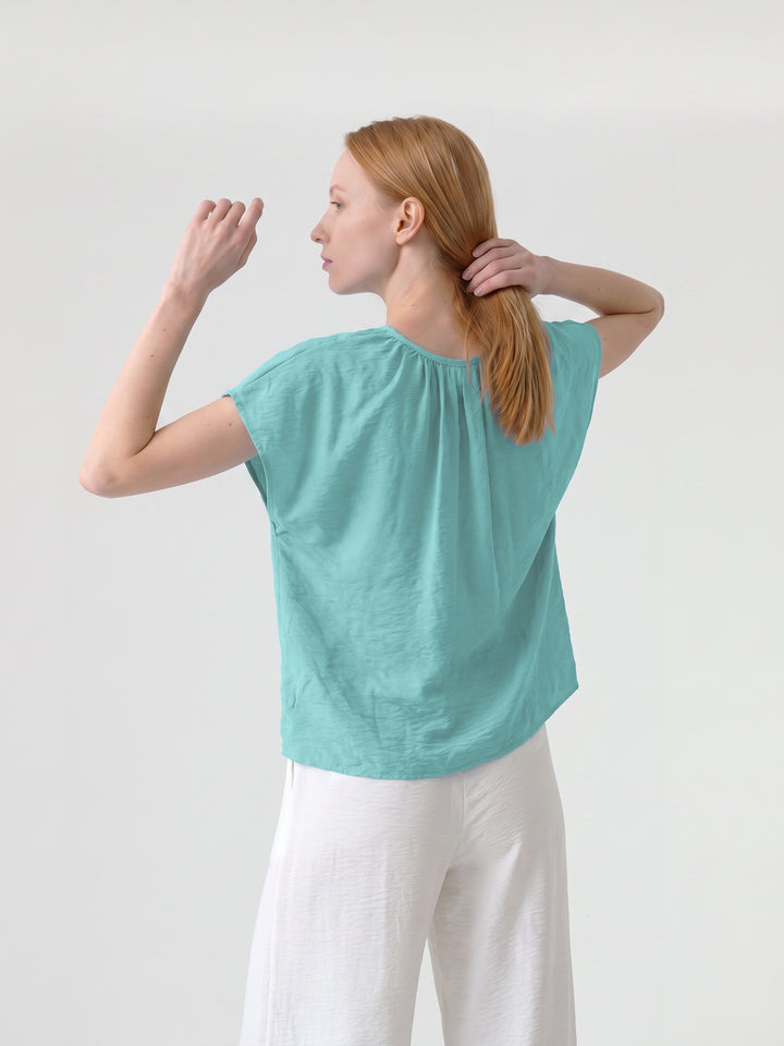 Blusa Mujer Diana Cuello Recogido Turquesa Ludovica
