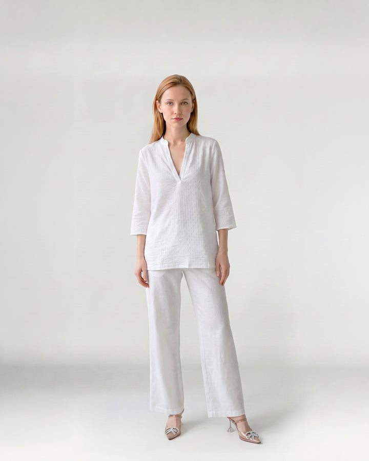 Blusa Mujer Lidia Cuello Camisero Blanco Ludovica