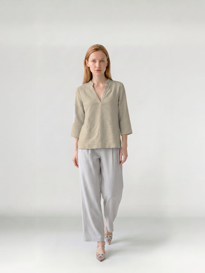 Blusa Mujer Lidia Cuello Camisero Beige Ludovica