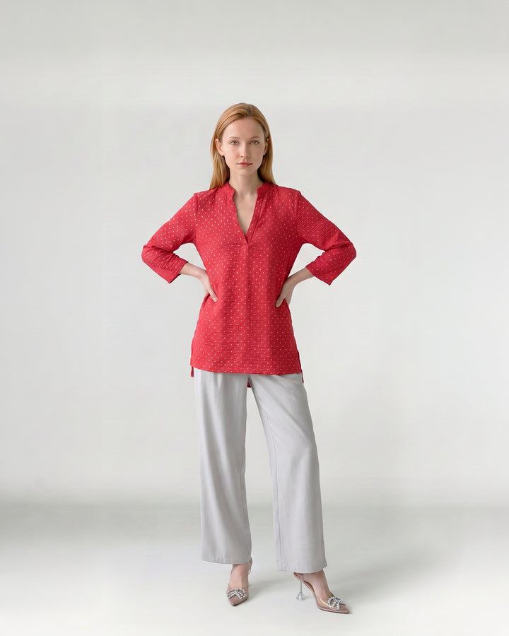 Blusa Mujer Lidia Cuello Camisero Rojo Ludovica