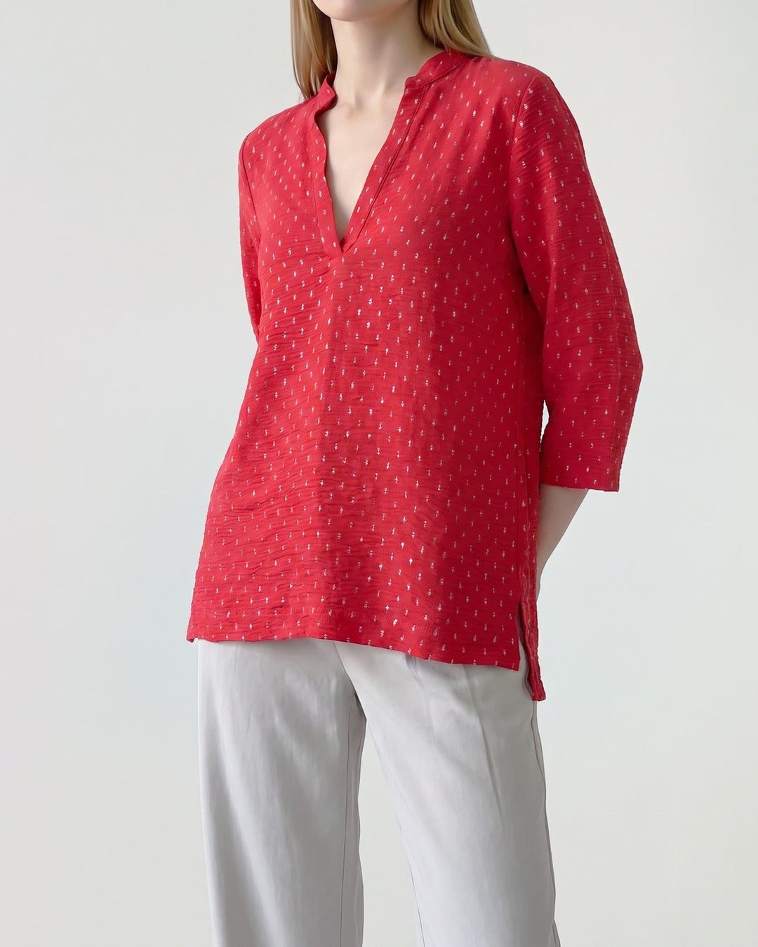 Blusa Mujer Lidia Cuello Camisero Rojo Ludovica