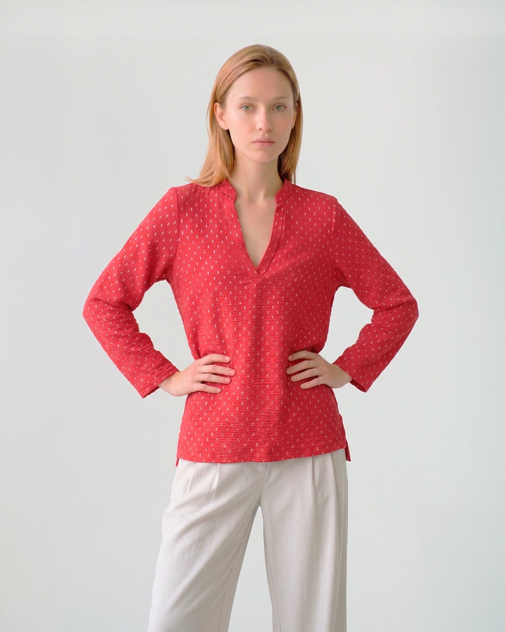 Blusa Mujer Lidia Cuello Camisero Rojo Ludovica