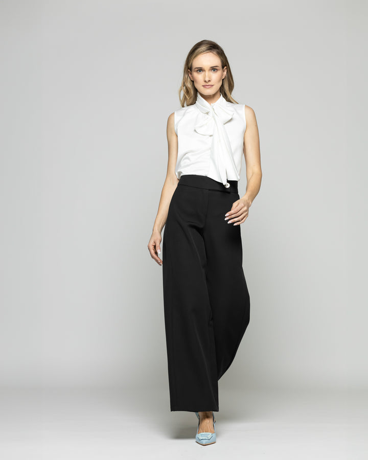 Blusa Mujer Gazania Sin Mangas Lazo Pañuelo Liso Blanco Crudo Ludovica