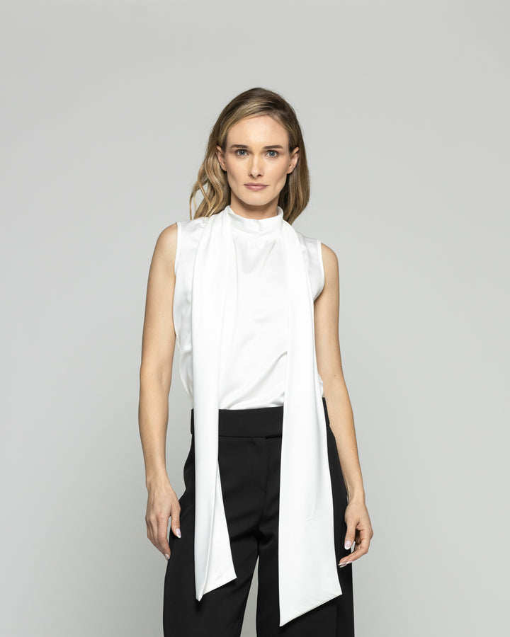 Blusa Mujer Gazania Sin Mangas Lazo Pañuelo Liso Blanco Crudo Ludovica