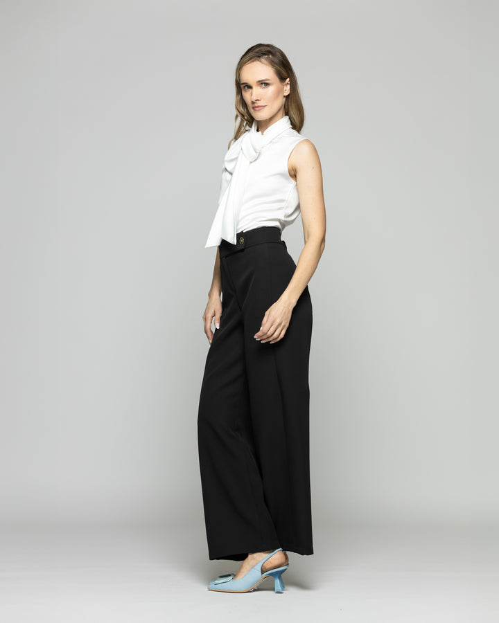 Blusa Mujer Gazania Sin Mangas Lazo Pañuelo Liso Blanco Crudo Ludovica