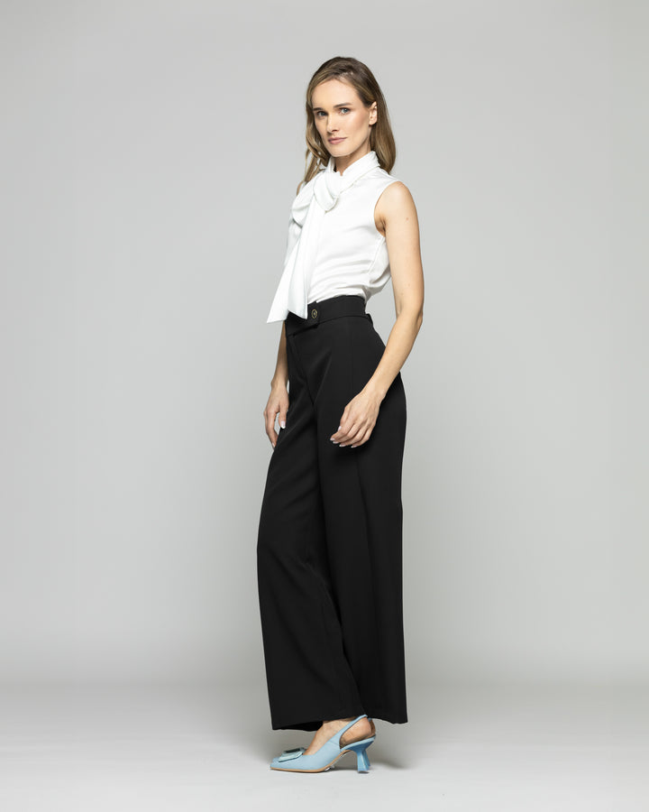 Blusa Mujer Gazania Sin Mangas Lazo Pañuelo Liso Blanco Crudo Ludovica