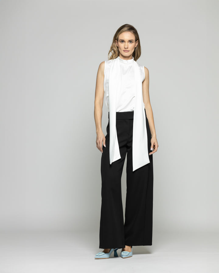 Blusa Mujer Gazania Sin Mangas Lazo Pañuelo Liso Blanco Crudo Ludovica