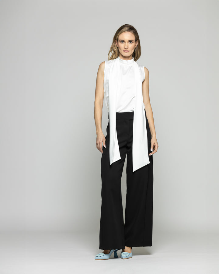 Blusa Mujer Gazania Sin Mangas Lazo Pañuelo Liso Blanco Crudo Ludovica