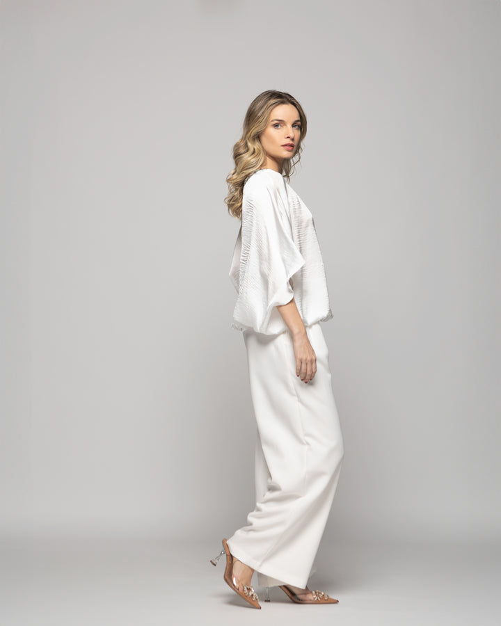 Blusa Mujer Girasol Satinada Detalle Lentejuelas Blanca Crudo Ludovica