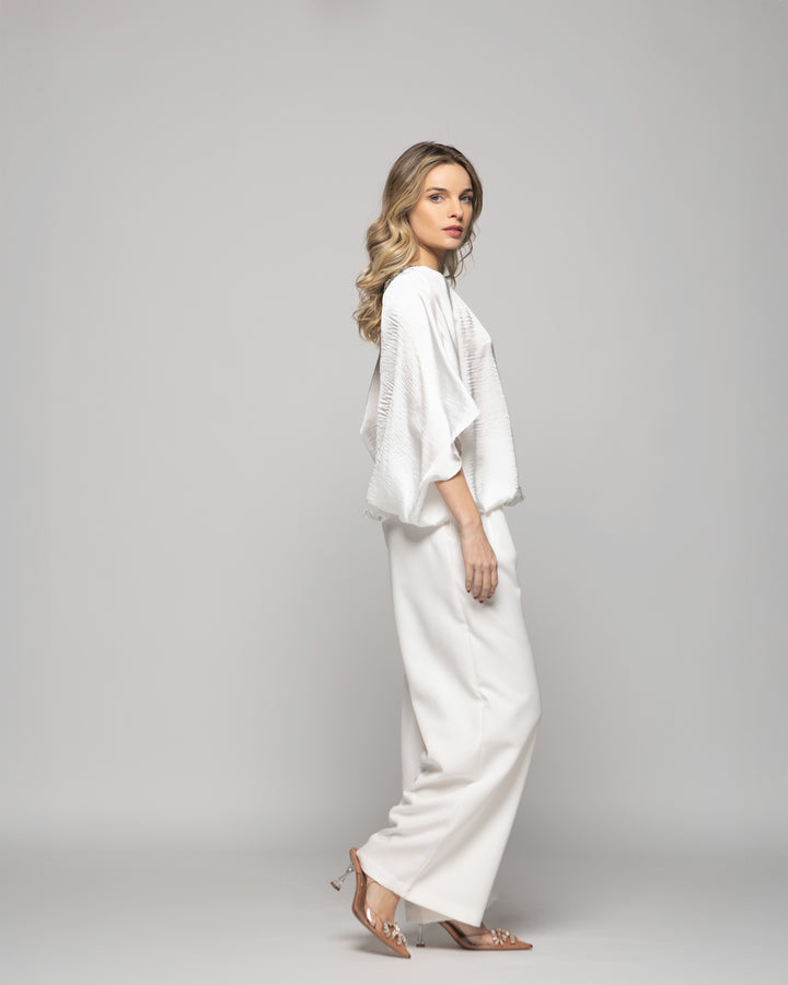 Blusa Mujer Girasol Satinada Detalle Lentejuelas Blanca Crudo Ludovica