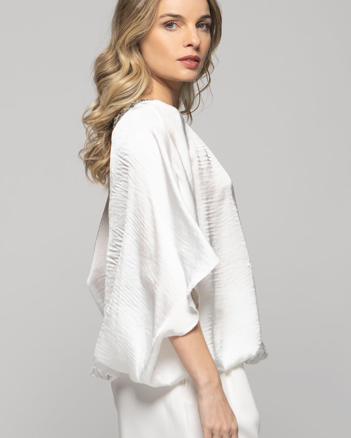 Blusa Mujer Girasol Satinada Detalle Lentejuelas Blanca Crudo Ludovica