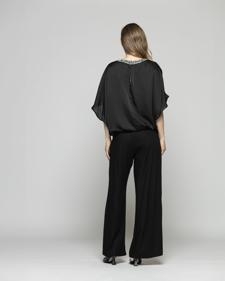 Blusa Mujer Girasol Satinada Detalle Lentejuelas Negra Ludovica