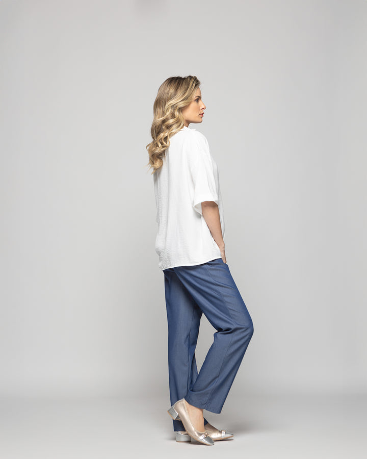 Blusa Mujer Gaura Escote V Con Cuello Media Manga Blanca Crudo Ludovica