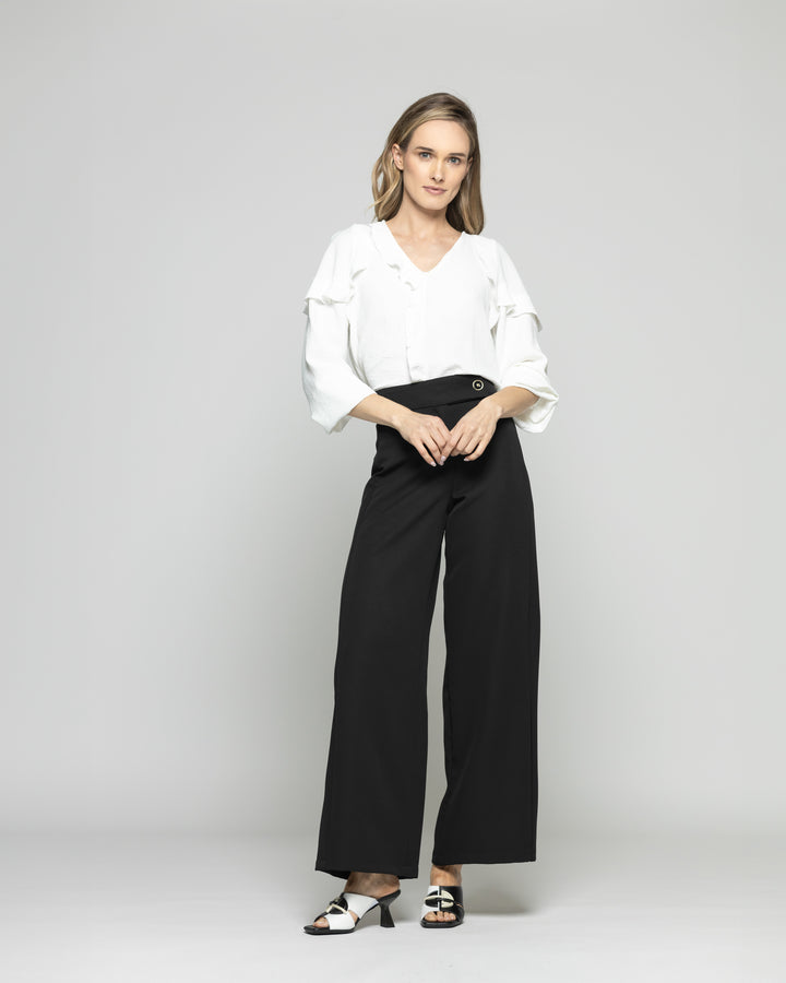 Blusa Mujer Eucomis Escote V Volantes Mangas 3/4 Blanca Crudo Ludovica