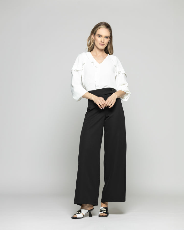 Blusa Mujer Eucomis Escote V Volantes Mangas 3/4 Blanca Crudo Ludovica
