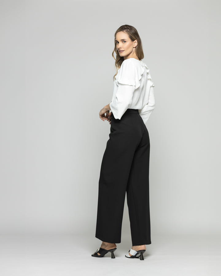 Blusa Mujer Eucomis Escote V Volantes Mangas 3/4 Blanca Crudo Ludovica
