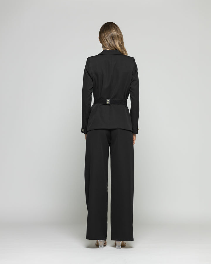 Blazer Mujer Hibisco Clásico Con Cinturón Negro Ludovica