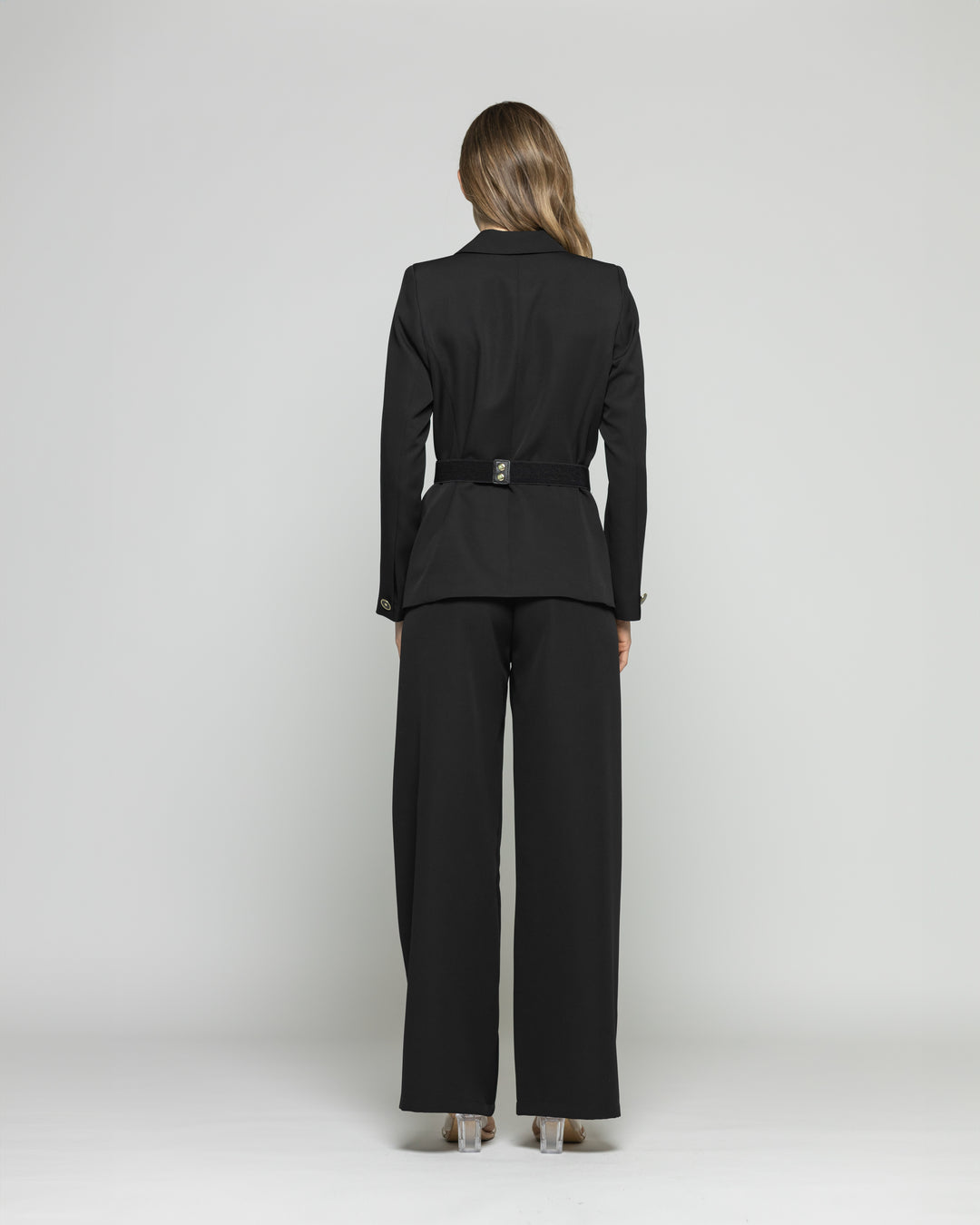 Blazer Mujer Hibisco Clásico Con Cinturón Negro Ludovica