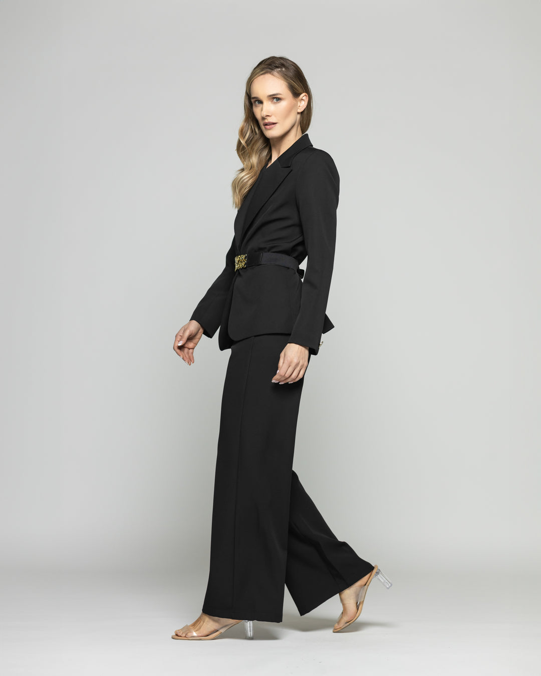 Blazer Mujer Hibisco Clásico Con Cinturón Negro Ludovica