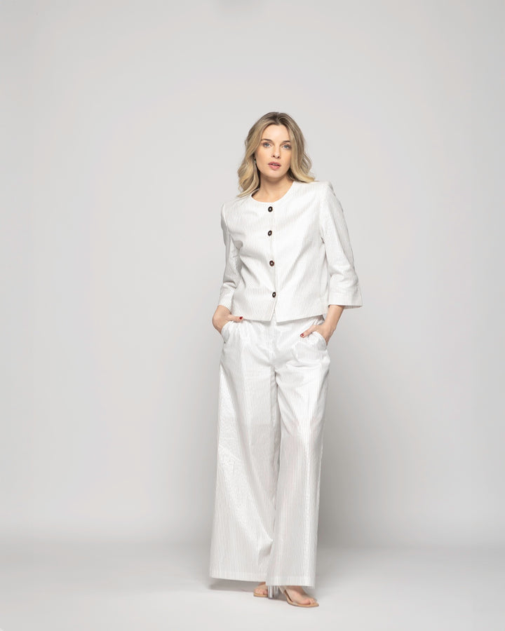Blazer Mujer Iris Corto Escote Redondo Algodón Manga 3/4 Folia Blanco Ludovica