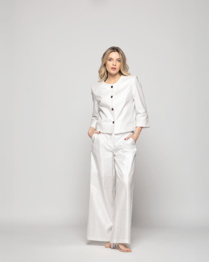 Blazer Mujer Iris Corto Escote Redondo Algodón Manga 3/4 Folia Blanco Ludovica