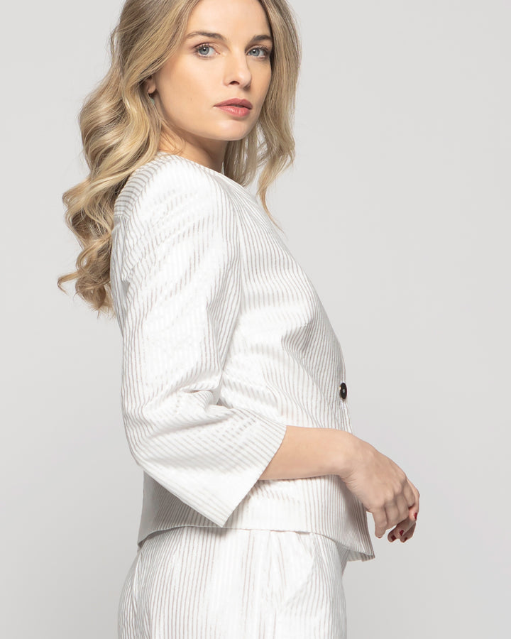 Blazer Mujer Iris Corto Escote Redondo Algodón Manga 3/4 Folia Blanco Ludovica